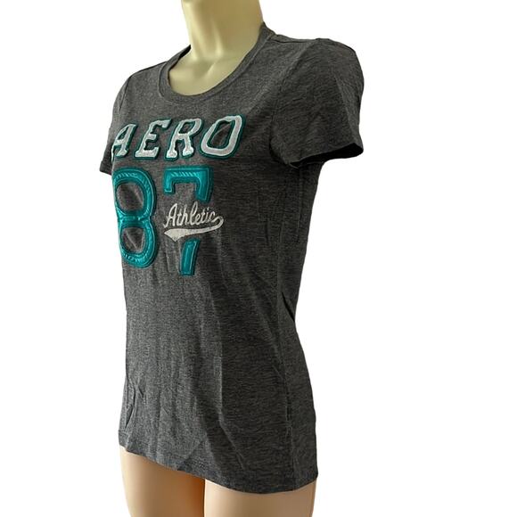 Aeropostale Gray Tee Shirt with Satin Appliqué Knit Top Y2K - Picture 3 of 8